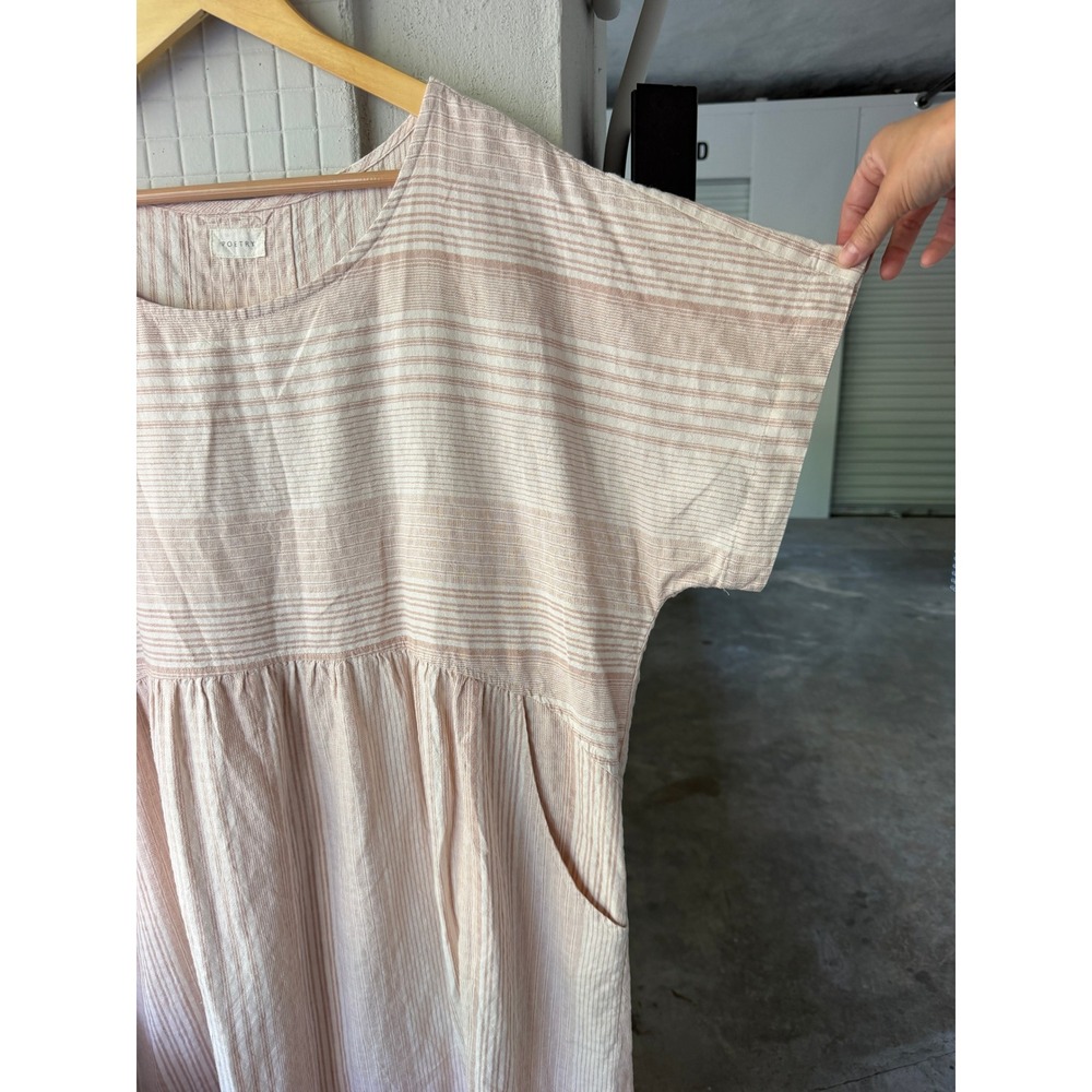 Poetry Hemp Organic Cotton Striped Midi Dress 16 Pink Beige Pockets Relaxed - Picture 4 of 8